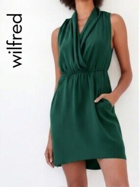 XS Aritzia Wilfred Sabine Pine Green Sleeveless Faux-Wrap Mini Dress
